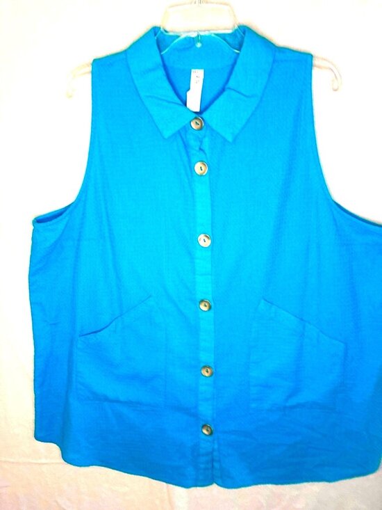 TeezHer Pants - TeezHer XL Cornflower Blue Textured Cotton 2-Piece Tunic Capri Set NWT